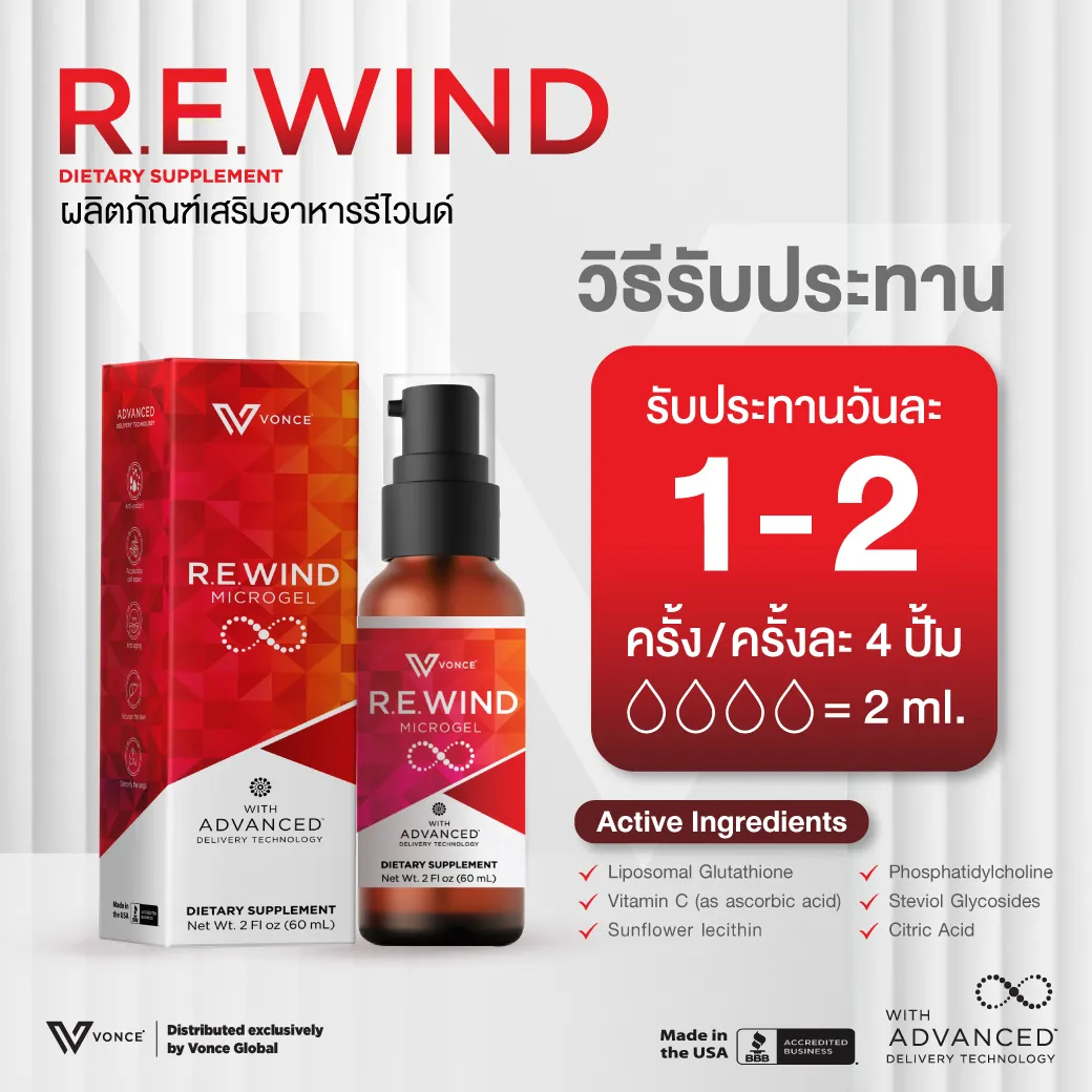 REWIND กลูต้าไธโอน บำรุงปอด บำรุงตับ ภูมิคุ้มกัน สะเก็ดเงิน มะเร็ง VONCE