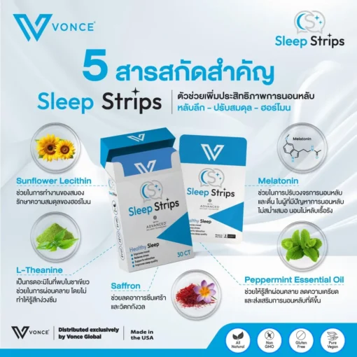 Sleep Strips VONCE สลีฟ สตรีปทส์ นอนไม่หลับ ยานอนหลับ หลับสนิท พักผ่อนเพียงพอ ตื่นมาไม่เพลีย