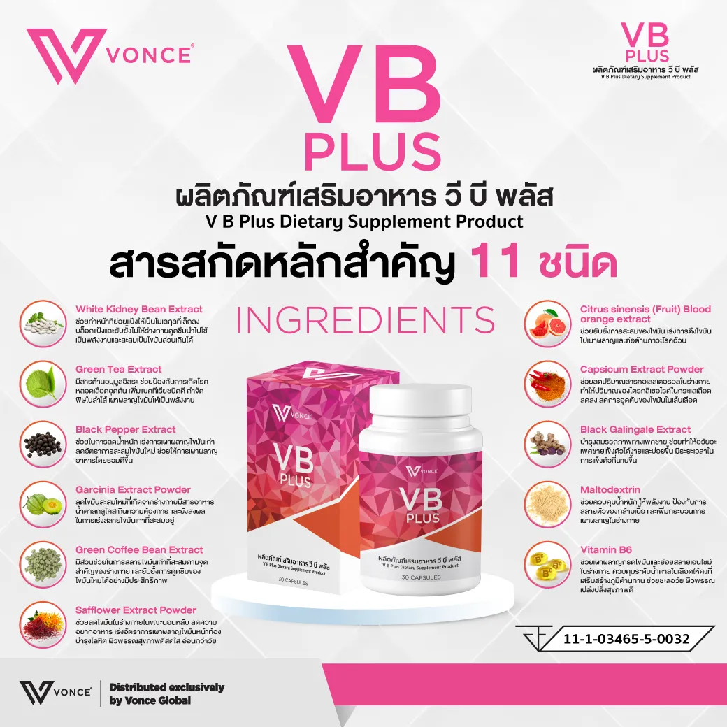 VB Plus วีบี ลดน้ำหนัก ลดไขมัน เร่งเผาผลาญ ต้นแจน ต้นขา หน้าท้อง ลงพุง