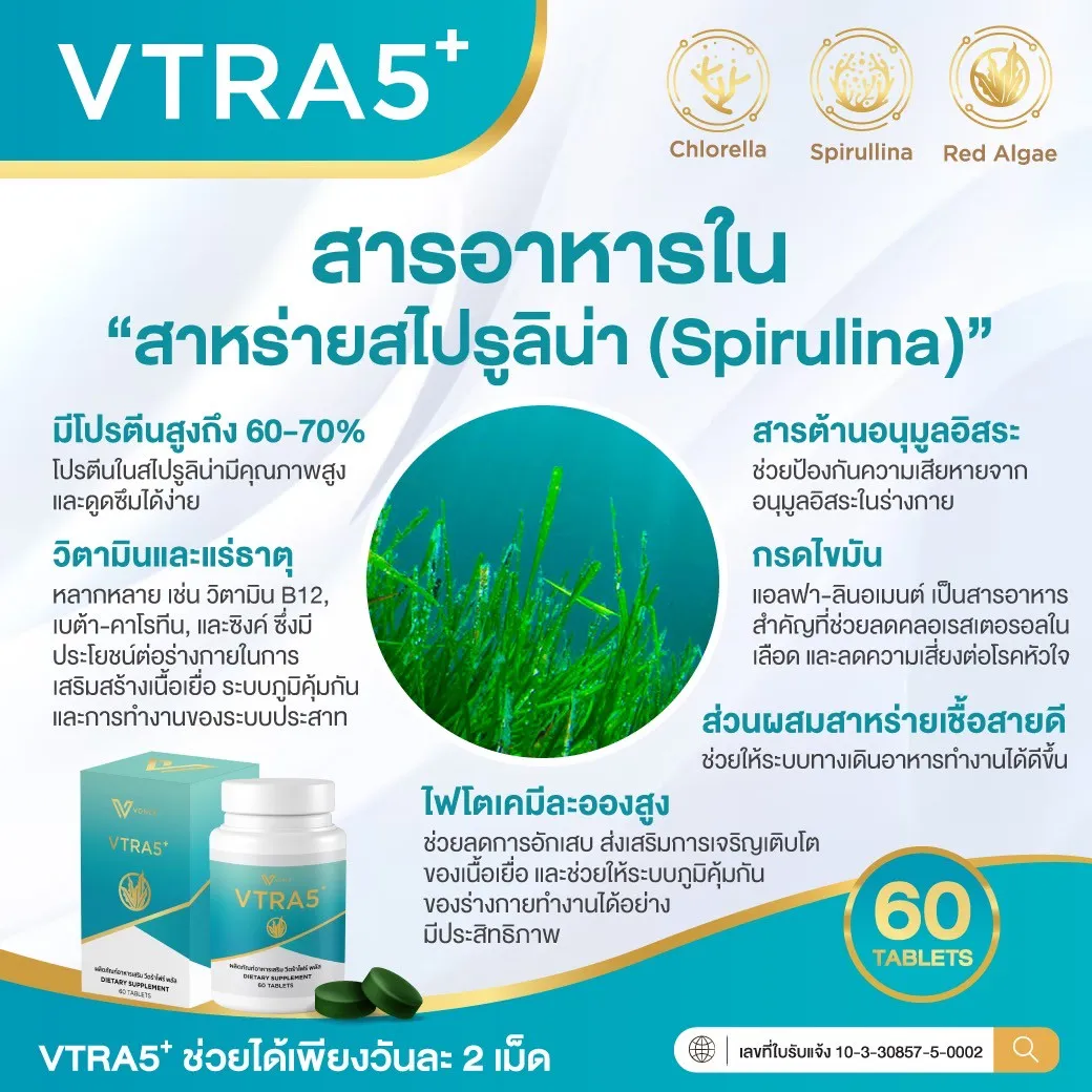 VTRA5 Plus วีตร้าไฟว์พลัส คอลเลสเตอรัล มะเร็ง ความดัน ไขมันในเส้นเลือด ทำคีโม ด๊ท็อกเลือด