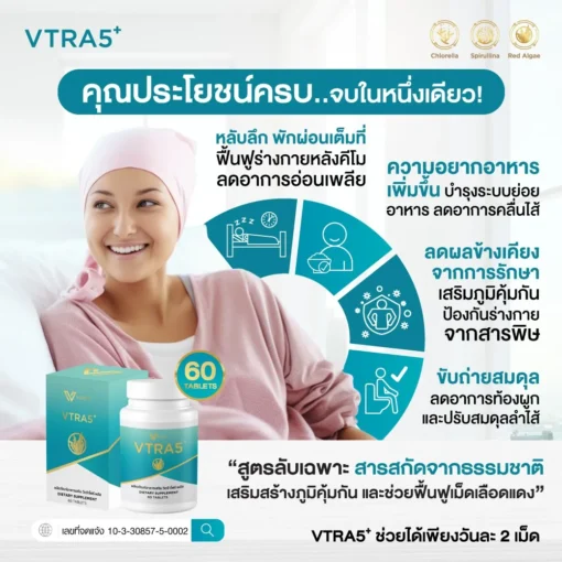 VTRA5 Plus วีตร้าไฟว์พลัส คอลเลสเตอรัล มะเร็ง ความดัน ไขมันในเส้นเลือด ทำคีโม ด๊ท็อกเลือด